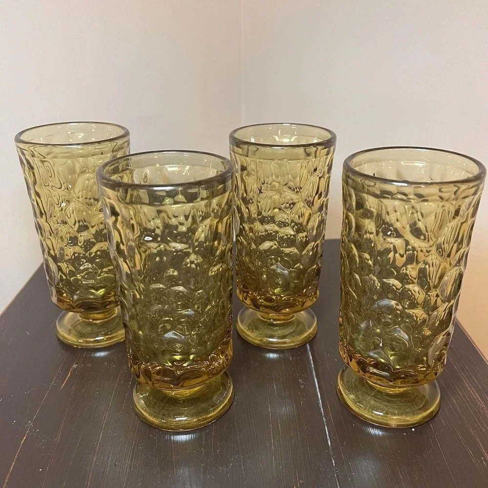 5 Fostoria Lemon Twist PEBBLE BEACH By Ben Seibel 10 OZ Footed Goblets 6